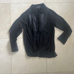 Leather trim shirt